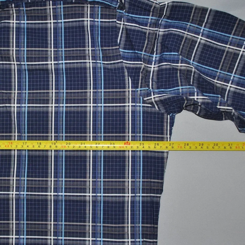 Thomas Dean Mens Shirt Size XXL Blue Plaid Button Down